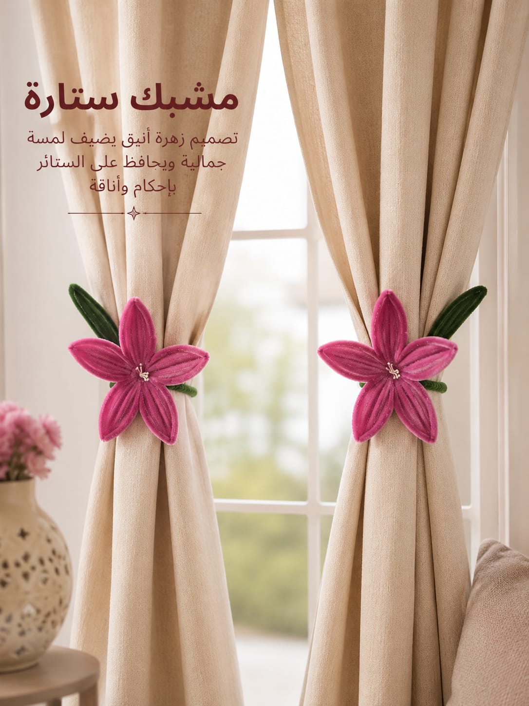 رباط ستائر بتصميم زهرة أنيق