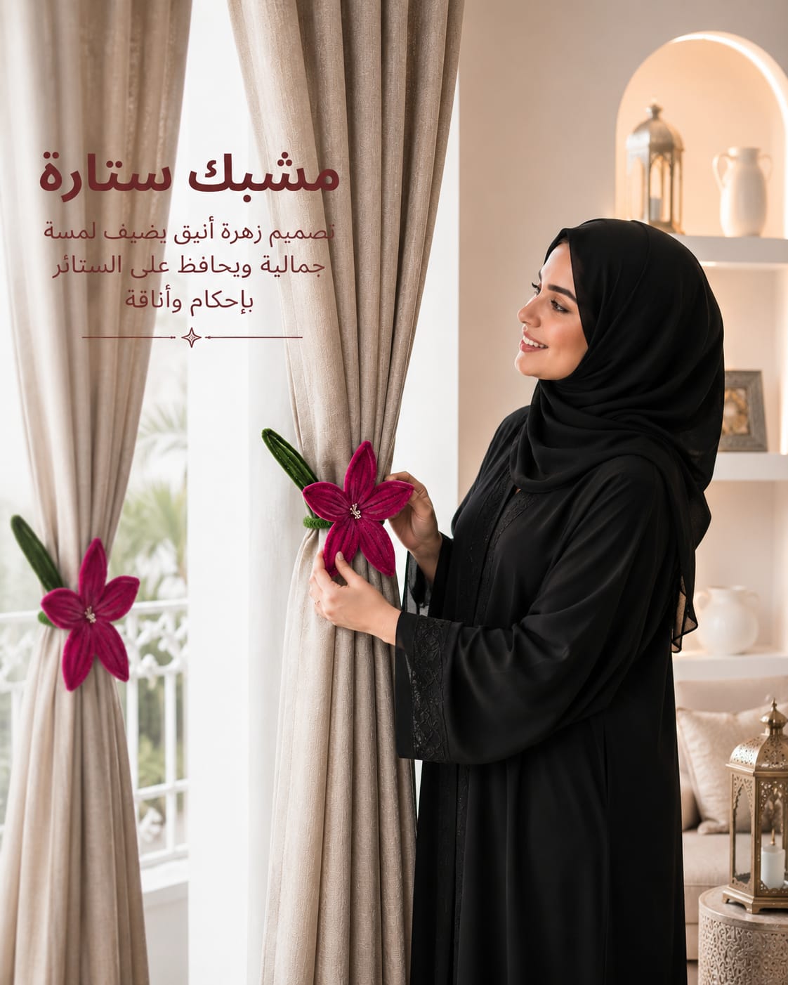 رباط ستائر بتصميم زهرة أنيق