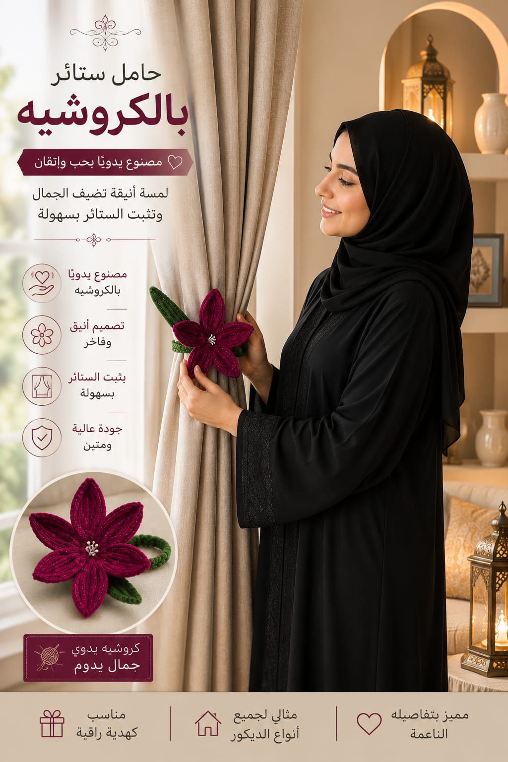 رباط ستائر بتصميم زهرة أنيق