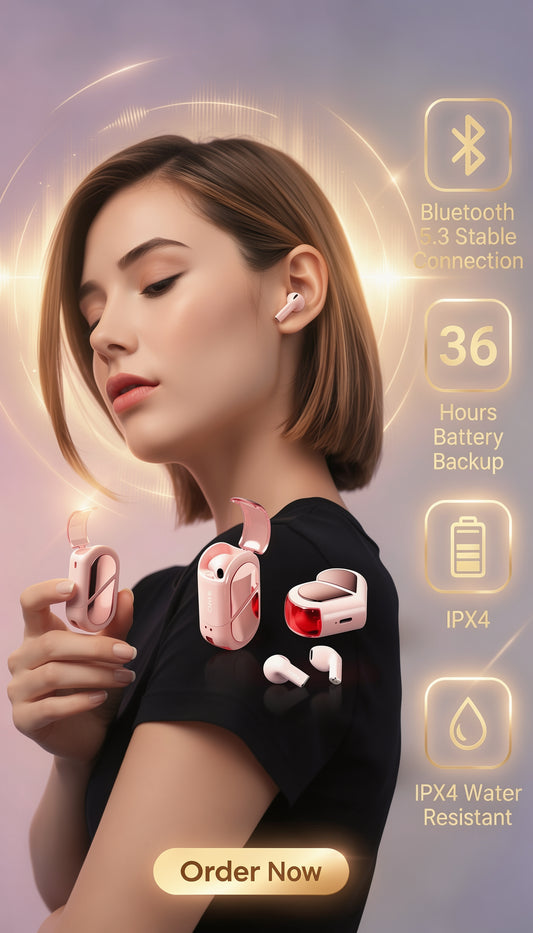 ✨🎧 سماعات أنيقة للنساء – بلوتوث 5.3 | بيس قوي | 36 ساعة تشغيل 💕